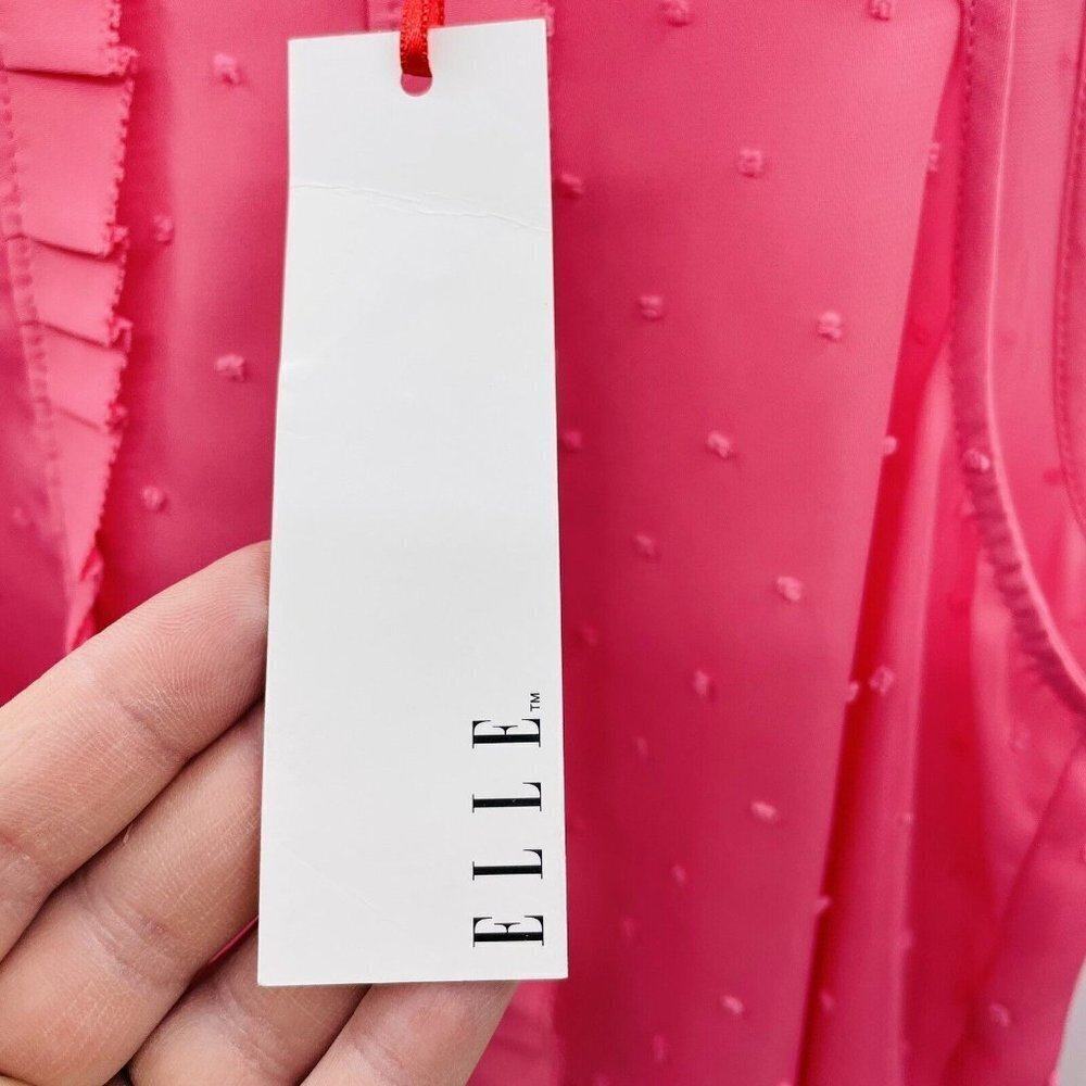 Elle Womens Size Small Sleeveless Swiss Dot Ruffled Blouse In Pink $34 1779 — image 6 of 8